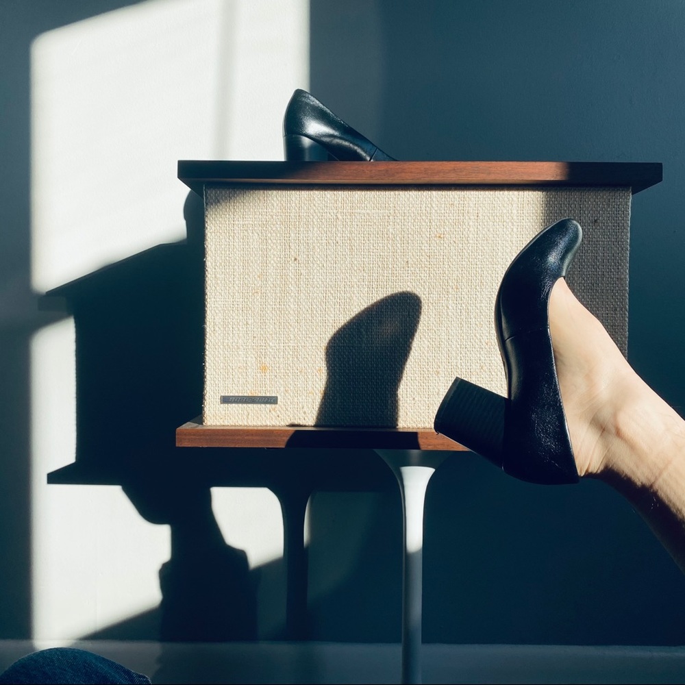 black genuine leather block heels 🖤